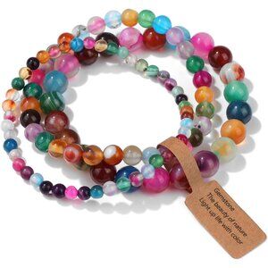 3 PCS 4,6,8mm colorful Agate Natural Stone Beaded Stretch Bracelet for Women